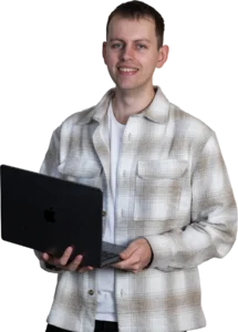 Jeffrey Camphens met laptop transparant
