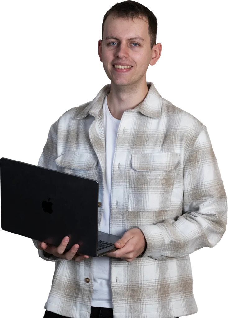 Jeffrey Camphens met laptop transparant