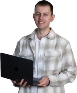 Jeffrey transparant met laptop afgeknipt